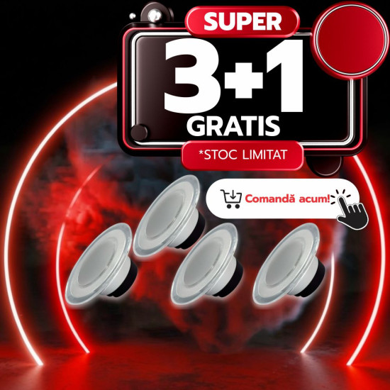 Spot Led Rotund Rama Transparenta, 18W, 6500K, 1000lLm, 3+1GRATIS