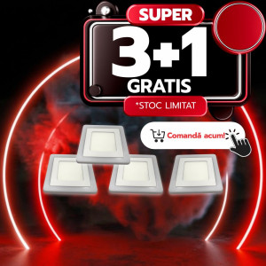 Spot LED Patrat Doua Culori, 24+12W, 3000K-6500K, Trei Functii, 3+1GRATIS