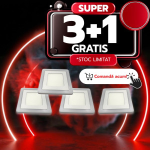 Spot LED Patrat Doua Culori, 6+3W 3000K-6500K, Trei Functii, 3+1GRATIS
