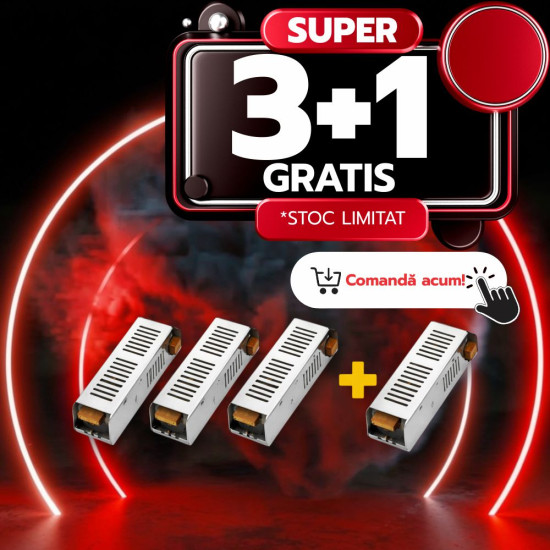 Sursa LED / Driver B. IP20, 220Vac - 12Vdc,  12.5A, 150W, 3+1GRATIS