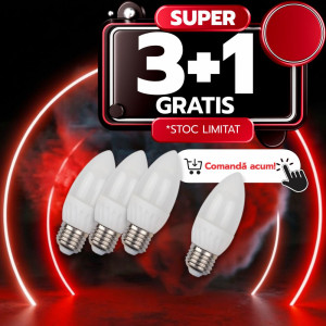 Bec Led Lumanare E27, model C35, 3W=25W, lumina calda, 3+1GRATIS