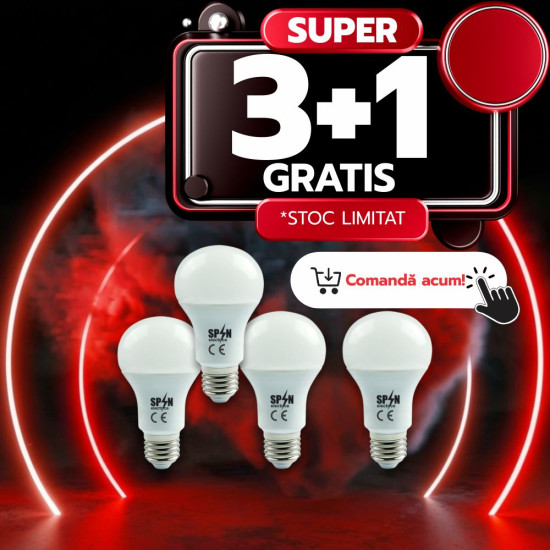 Bec Led E27, model glob A60, 8W=70W, lumina rece, 720Lm 3+1GRATIS