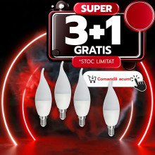 Bec Led Lumanare Flama E14, model C35, 7W= 60W, lumina calda, 3+1GRATIS