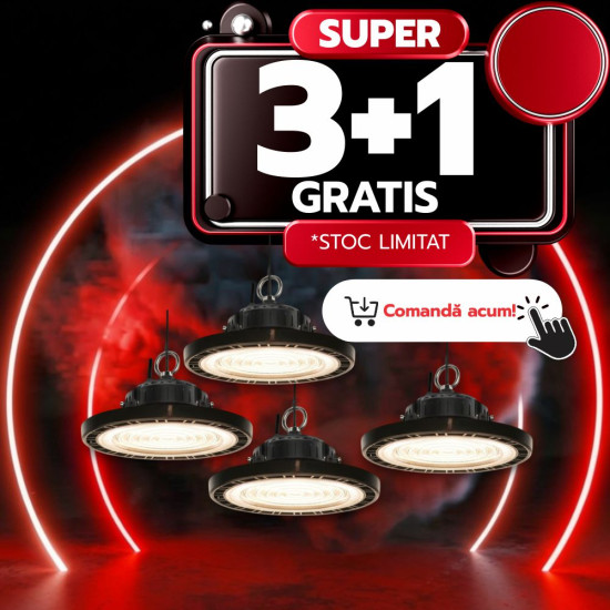 Corp LED industrial UFO Ø290mm, 100W=500W, lumina rece, 3+1 GRATIS