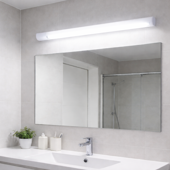 Corp LED baie alb, cu priza, 15w, 4100K, lumina neutra, cu protectie IP44