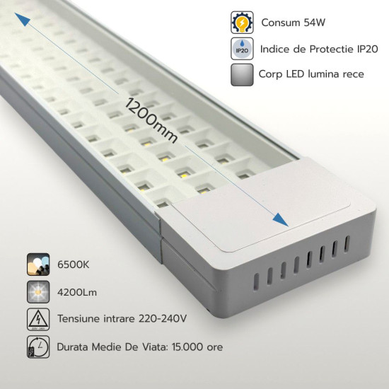 Corp led liniar transparent 54W/6500K/4500LM 1200mm