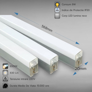 CORP LED T5 INTERCONECTABIL 8W/830LM/6500K IP20 568X20MM