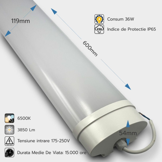 Corp Led IP65 36W 6500K - 600mm Corp Led IP65 36W 6500K - 600mm