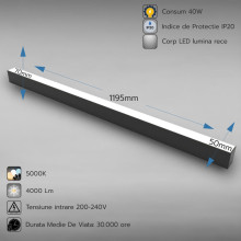 Corp LED liniar interconectabil, 40W, 5000K, negru