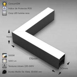 Corp LED liniar suspendat 90grade, interconectabil,12W, 5000K, negru