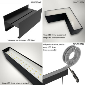 Corp LED liniar interconectabil, 20W, 5000K, negru