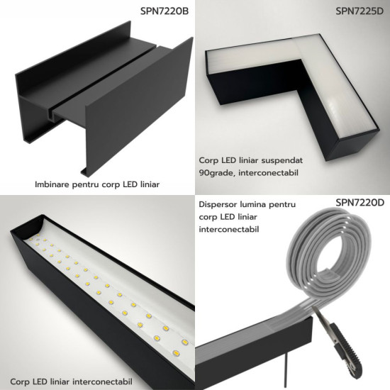 Corp LED liniar interconectabil, 20W, 5000K, negru