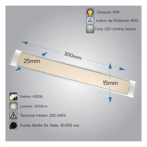 Corp Led Fida aluminiu, 10W=20W, 4100K, lumina neutra