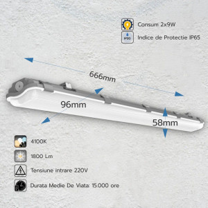 Corp Neon IP65 2X9W (Pentru Tub LED 60 cm)