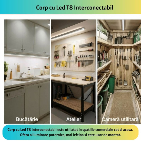 Corp T8 cu LED Interconectabil 18W/6500k/1440lm lumina rece 1200mm