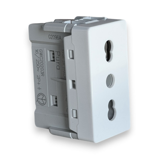 Priza standard 1modul, 2P+E - 16 A Amperaj dublu, Alb lucios, Gewiss System Pura GWC20203R