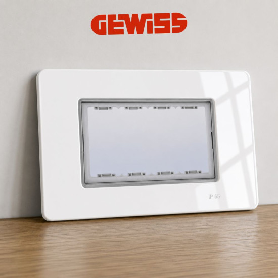 Rama etans 4 module, Alb lucios, IP55, Gewiss System Pura GWC25461