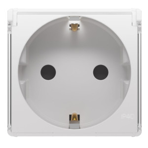 Priză standard German 250 V C.A. - 2P+T 16 A, cu capac transparent - IP40 , 2 Module , Alb Lucios, System Pura GWC20268