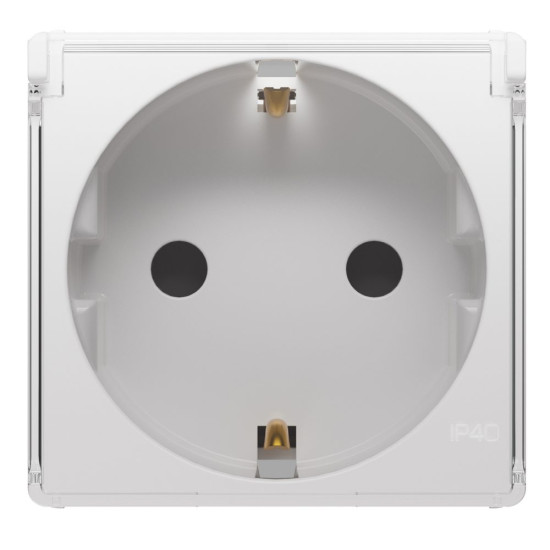 Priză standard German 250 V C.A. - 2P+T 16 A, cu capac transparent - IP40 , 2 Module , Alb Lucios, System Pura GWC20268