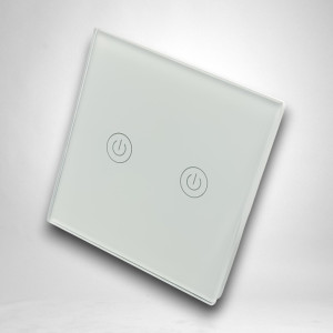 Intrerupator touch dublu cu telecomanda RF, sticla securizata, alb