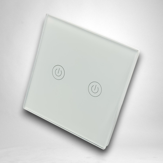 Intrerupator touch dublu cu telecomanda RF, sticla securizata, alb
