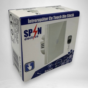 Intrerupator touch dublu cu telecomanda RF, sticla securizata, alb