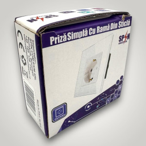 Priza Simpla cu Rama din Sticla ALBA