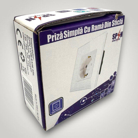 Priza Simpla cu Rama din Sticla ALBA