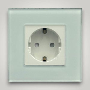 Priza Simpla cu Rama din Sticla ALBA