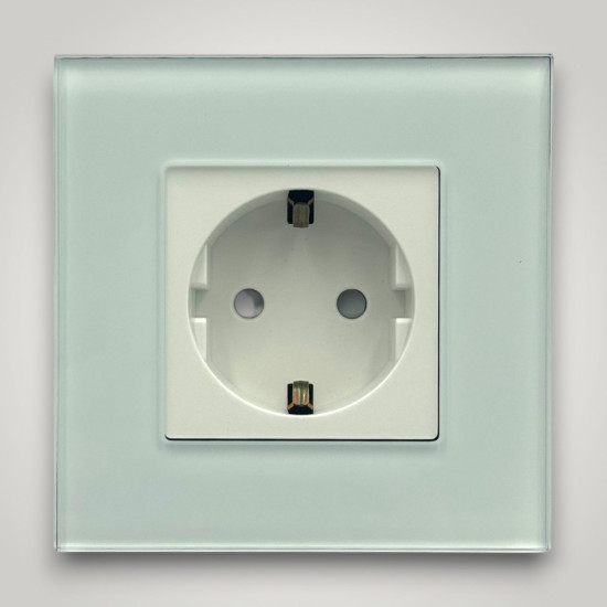 Priza Simpla cu Rama din Sticla ALBA