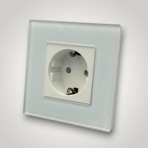 Priza Simpla cu Rama din Sticla ALBA