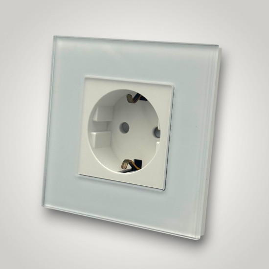 Priza Simpla cu Rama din Sticla ALBA