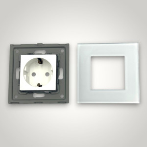 Priza Simpla cu Rama din Sticla ALBA