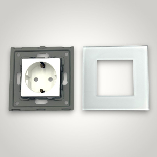 Priza Simpla cu Rama din Sticla ALBA