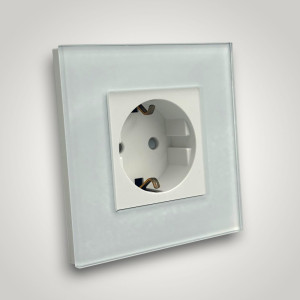 Priza Simpla cu Rama din Sticla ALBA