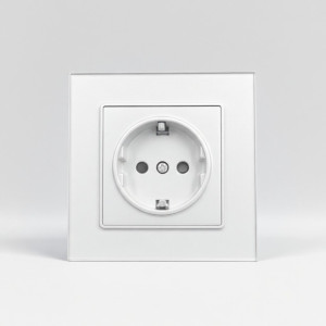 Priza Simpla cu Rama din Sticla ALBA
