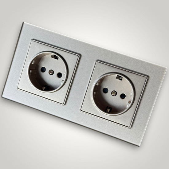 Priza Dubla cu Rama din Sticla AURIE