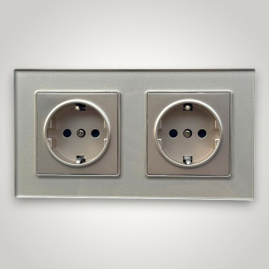 Priza Dubla cu Rama din Sticla AURIE