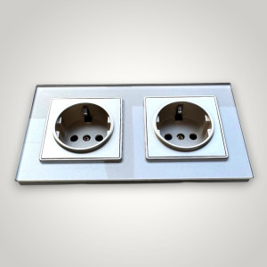 Priza Dubla cu Rama din Sticla AURIE