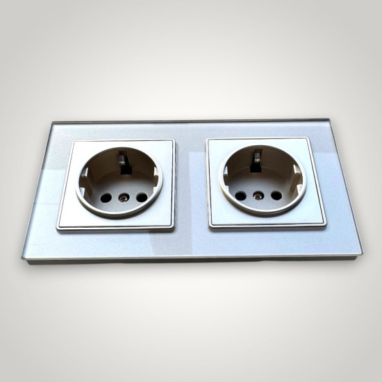 Priza Dubla cu Rama din Sticla AURIE