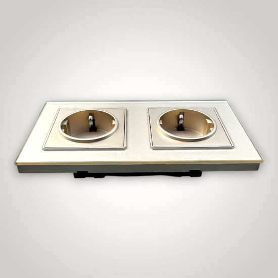 Priza Dubla cu Rama din Sticla AURIE