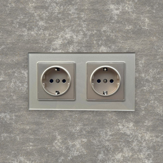 Priza Dubla cu Rama din Sticla AURIE