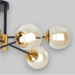 Lustra Suspendata Cu Dulie si Abajur Orion 6, 76 x 30 cm, Glob Ø 13cm, 6XE27 max 10W