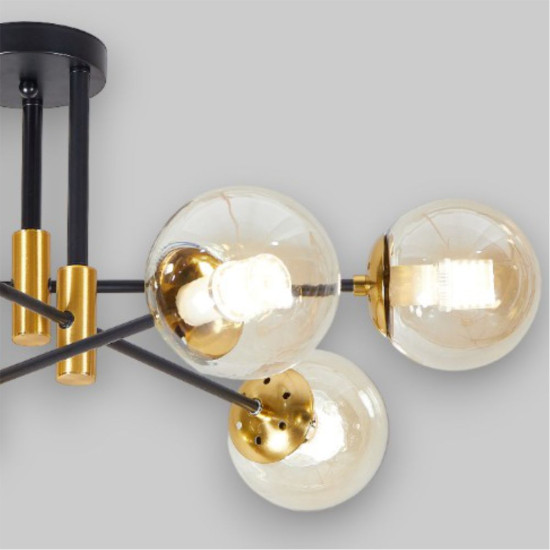 Lustra Suspendata Cu Dulie si Abajur Orion 6, 76 x 30 cm, Glob Ø 13cm, 6XE27 max 10W