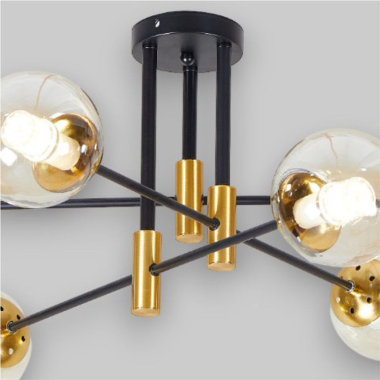 Lustra Suspendata Cu Dulie si Abajur Orion 6, 76 x 30 cm, Glob Ø 13cm, 6XE27 max 10W