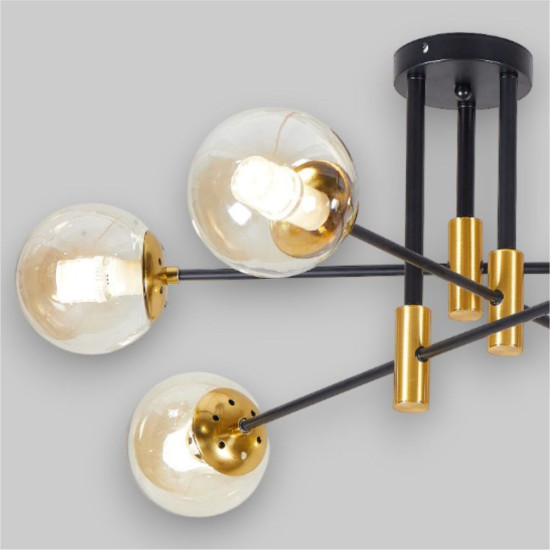 Lustra Suspendata Cu Dulie si Abajur Orion 6, 76 x 30 cm, Glob Ø 13cm, 6XE27 max 10W