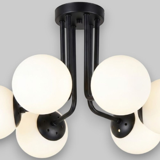 Lustră Cu Abajur Vega Black 6, 55 * 31 cm * Glob Ø 13cm, 6*10W E27