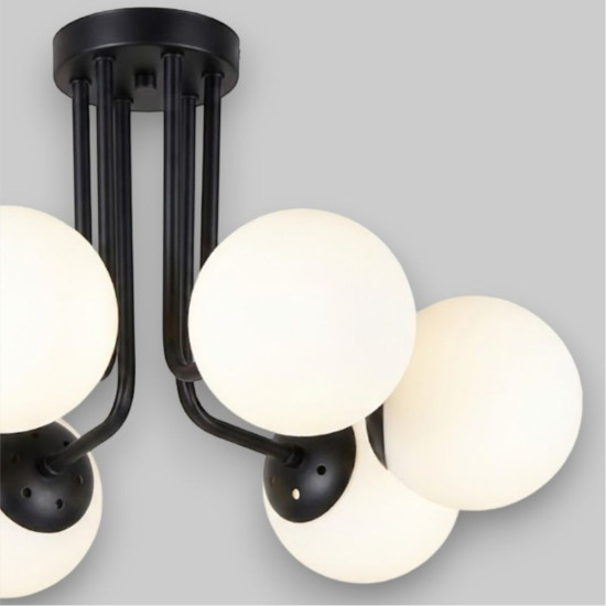 Lustră Cu Abajur Vega Black 6, 55 * 31 cm * Glob Ø 13cm, 6*10W E27
