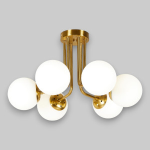 Lustra Cu Dulie si Abajur Vega Gold 6, 55 x 31 cm, Glob Ø 13cm, 6XE27 max 10W