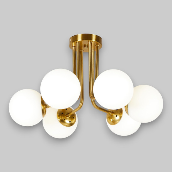 Lustra Cu Dulie si Abajur Vega Gold 6, 55 x 31 cm, Glob Ø 13cm, 6XE27 max 10W